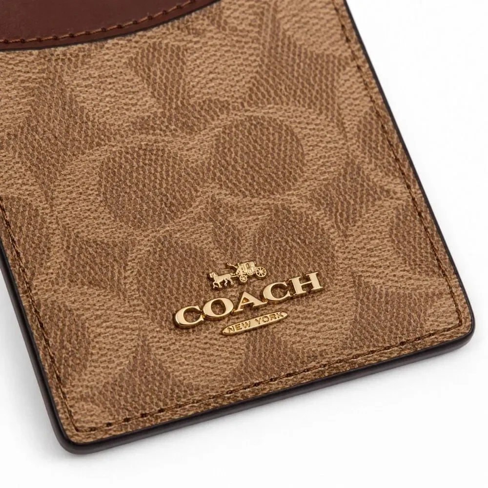Coach ID Lanyard Signature Canvas Tan Brown Card Holder CZ285 NWT